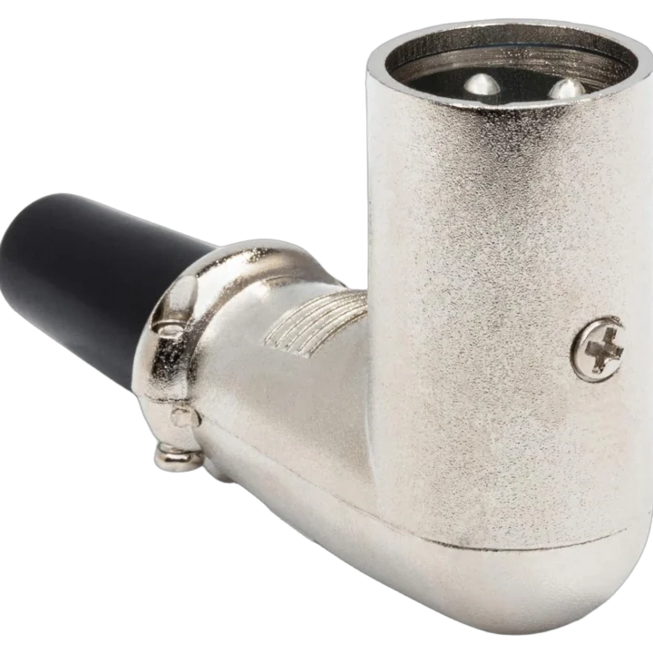 Hosa XRR-318M right-angle XLR male connector with gold-plated contacts and black housing
