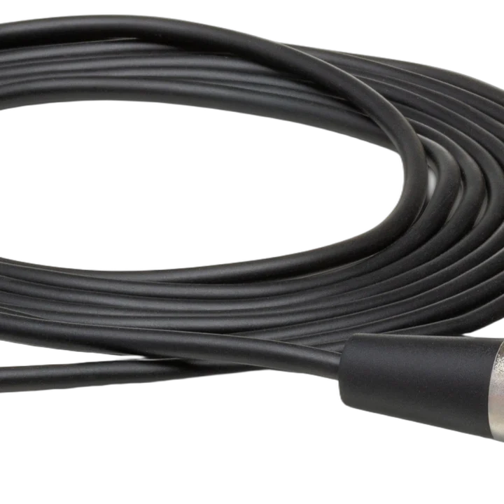 Hosa XVM-105M camcorder microphone cable with right-angle 3.5mm TRS connector and XLR male end
