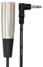 Hosa XVM-305M camcorder microphone cable showing right-angle 3.5mm TS connector and XLR male termination