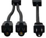 Hosa YAC-406 dual outlet power extension Y cable connected to professional audio equipment setup