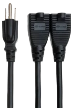 Hosa YAC-407 dual NEMA 5-15R outlet connectors and cable connection detail view