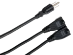 Hosa YAC-407 dual NEMA 5-15R outlet connectors on yellow power extension Y cable
