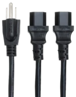 Hosa YIE-406 power Y cable with dual IEC C13 connectors connected to audio equipment setup