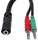 Hosa YMM-107 TRRS to dual TRS breakout cable connected to headset microphone setup