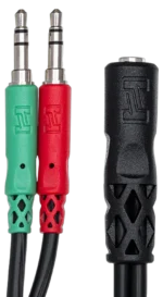 Hosa YMM-107 headset microphone breakout cable showing 3.5mm TRRS and dual TRS connectors