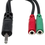Hosa YMM-108 TRRS to dual TRSF breakout cable connected to smartphone and headset microphone setup