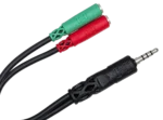 Hosa YMM-108 headset microphone breakout cable showing 3.5mm TRRS to dual TRSF connectors detail