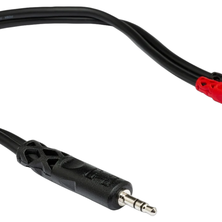 Hosa YMM-152 stereo breakout cable with 3.5mm TRS to dual TS connectors, 12-inch length