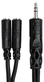 Hosa YMM-232 Y cable connected to audio mixer and dual devices in studio setup