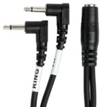 Hosa YMM-492 dual 3.5mm headphone adapter connected to airline seat entertainment system