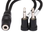 Hosa YMM-492 dual 3.5mm headphone adapter shown from side angle with connectors visible
