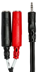 Hosa YMP-137 stereo breakout cable connected to audio equipment demonstrating real-world studio application