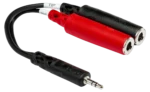 Hosa YMP-137 stereo breakout cable with 3.5mm TRS connector and dual 1/4 inch TSF connectors