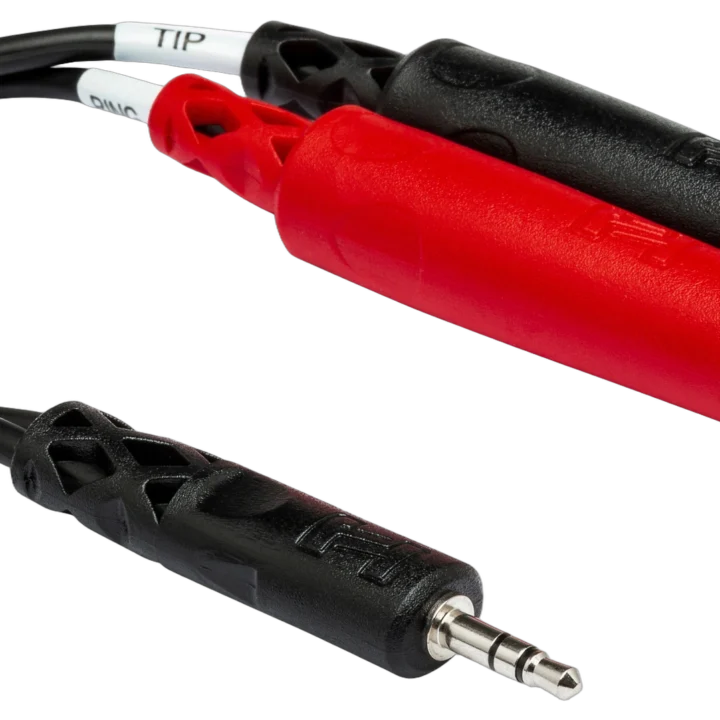 Hosa YMP-137 stereo breakout cable with 3.5mm TRS connector and dual 1/4 inch TSF connectors