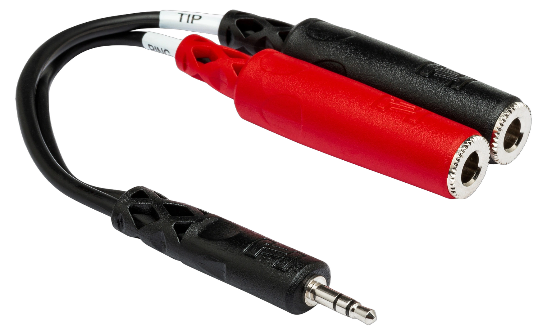 Hosa YMP-137 Stereo Breakout Cable Front View Hosa YMP-137 stereo breakout cable with 3.5mm TRS connector and dual 1/4 inch TSF connectors