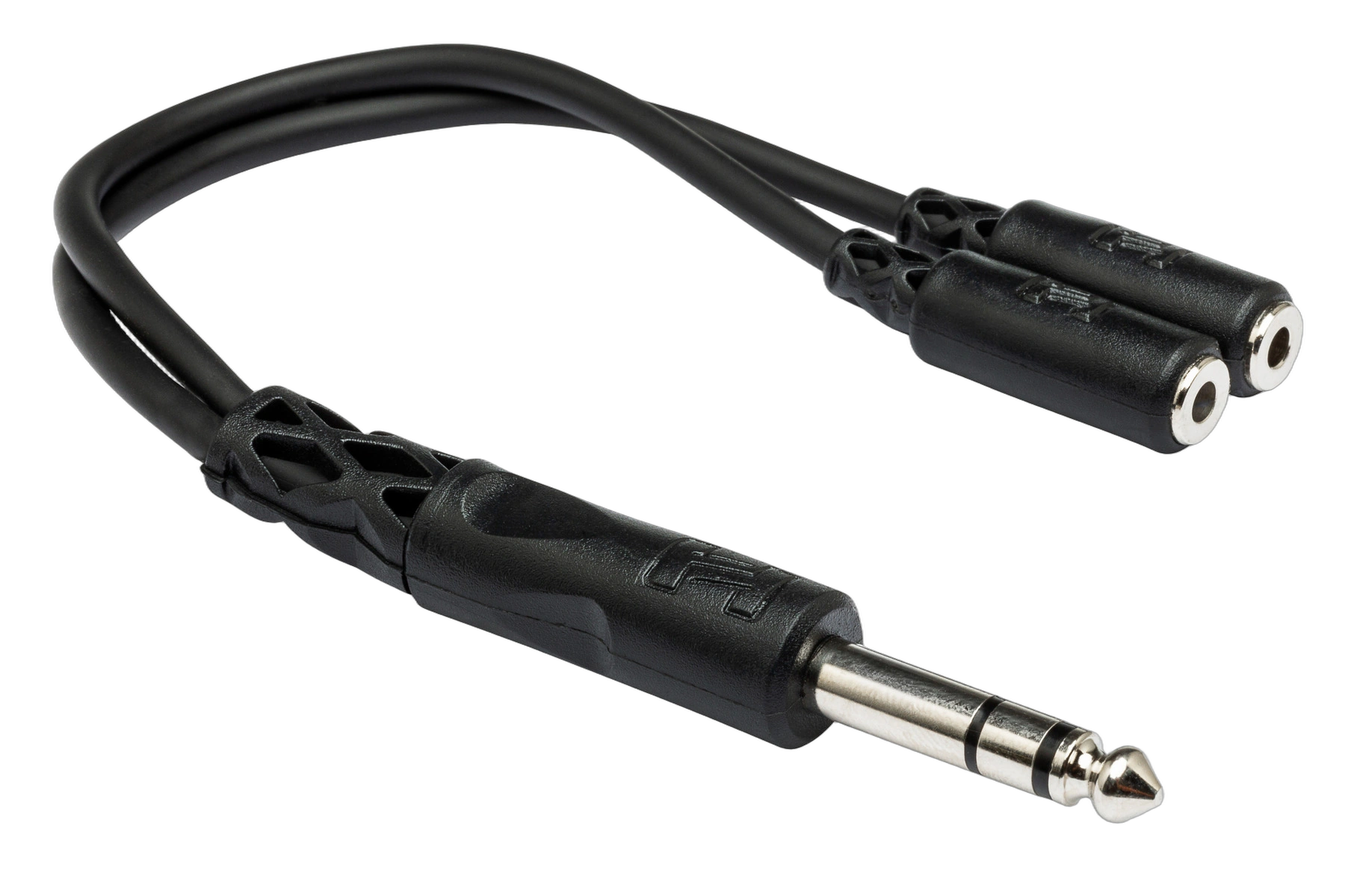 Hosa YMP-234 Y Cable 1/4 inch TRS to Dual 3.5mm Hosa YMP-234 Y cable adapter with 1/4 inch TRS connector and dual 3.5mm TRSF connectors