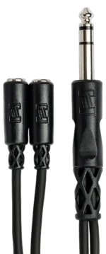 Hosa YMP-234 Y cable connected between audio equipment demonstrating typical studio application
