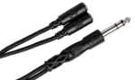 Hosa YMP-234 Y cable with 1/4 inch TRS connector and dual 3.5mm TRSF connectors highlighted