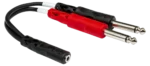 Hosa YMP-434 stereo breakout cable with 3.5mm TRSF connector and dual 1/4 inch TS connectors