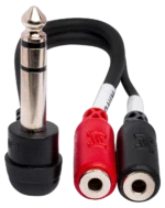 Hosa YPM-523 stereo breakout cable with right-angle 1/4 inch TRS connector and dual 3.5mm TRSF outputs, side profile