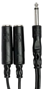 Hosa YPP-111 Y cable connected to audio equipment demonstrating dual output configuration