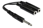 Hosa YPP-111 Y cable with single 1/4 inch TS male connector and dual 1/4 inch TSF female connectors