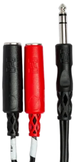 Hosa YPP-117 stereo breakout cable connected to audio equipment demonstrating real-world studio application