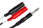 Hosa YPP-117 stereo breakout cable showing 1/4 inch TRS to dual TSF connectors detail