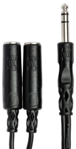 Hosa YPP-118 Y cable showing 1/4 inch TRS connectors and dual split configuration detail