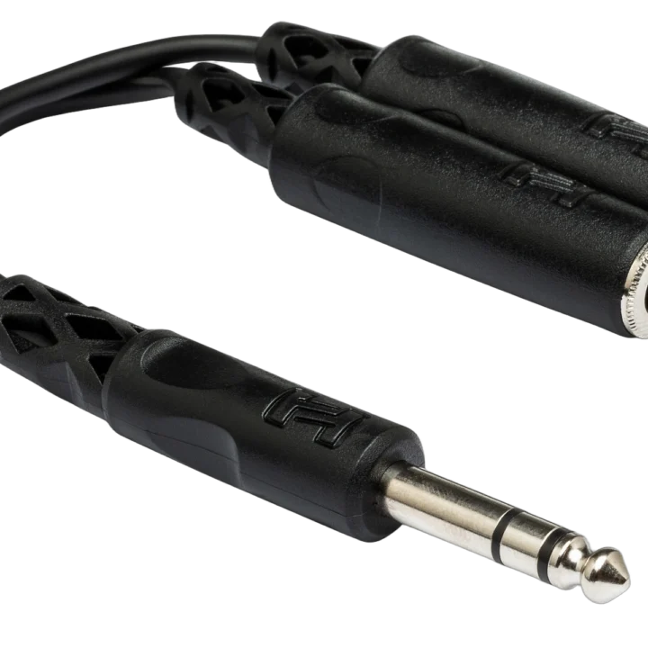 Hosa YPP-118 Y cable with single 1/4 inch TRS male connector and dual 1/4 inch TRSF female connectors