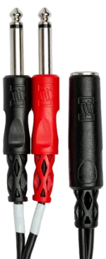 Hosa YPP-136 stereo breakout cable connected to audio equipment demonstrating real-world studio application