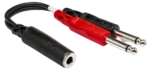 Hosa YPP-136 stereo breakout cable with 1/4 inch TRSF connector and dual TS connectors