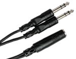 Hosa YPP-308 Y cable showing 1/4 inch TRSF to dual TRS connectors side profile