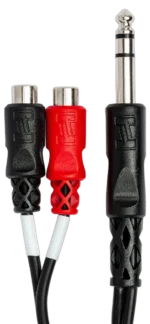 Hosa YPR-102 stereo breakout cable connected between audio mixer and RCA inputs on amplifier