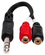 Hosa YPR-102 stereo breakout cable showing 1/4 inch TRS to dual RCA connectors detail