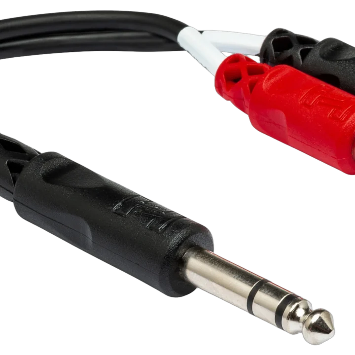 Hosa YPR-102 stereo breakout cable with 1/4 inch TRS connector and dual RCA connectors