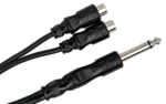 Hosa YPR-103 Y cable adapter showing 1/4 inch TS connector and dual RCA connectors side profile