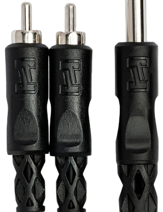 Hosa YPR-124 Y cable connected between audio equipment showing practical studio application