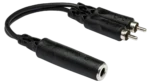 Hosa YPR-131 Y cable with 1/4 inch TSF connector and dual RCA connectors, full product view