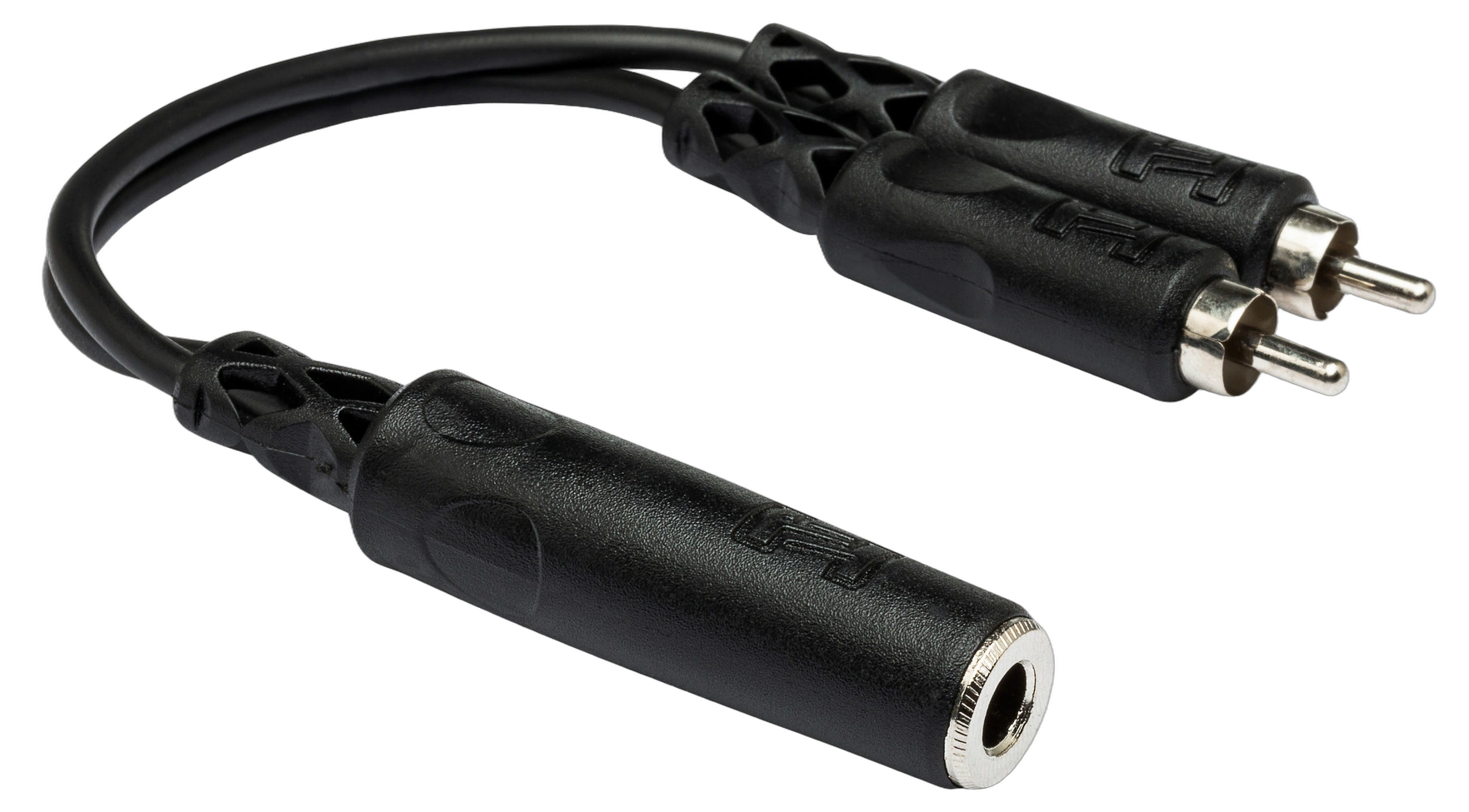 Hosa YPR-131 Y Cable 1/4 Inch TSF to Dual RCA Hosa YPR-131 Y cable with 1/4 inch TSF connector and dual RCA connectors, full product view