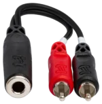 Hosa YPR-257 stereo breakout cable showing 1/4 inch TRSF connector and dual RCA connectors