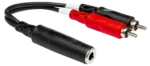 Hosa YPR-257 stereo breakout cable with 1/4 inch TRSF connector and dual RCA connectors