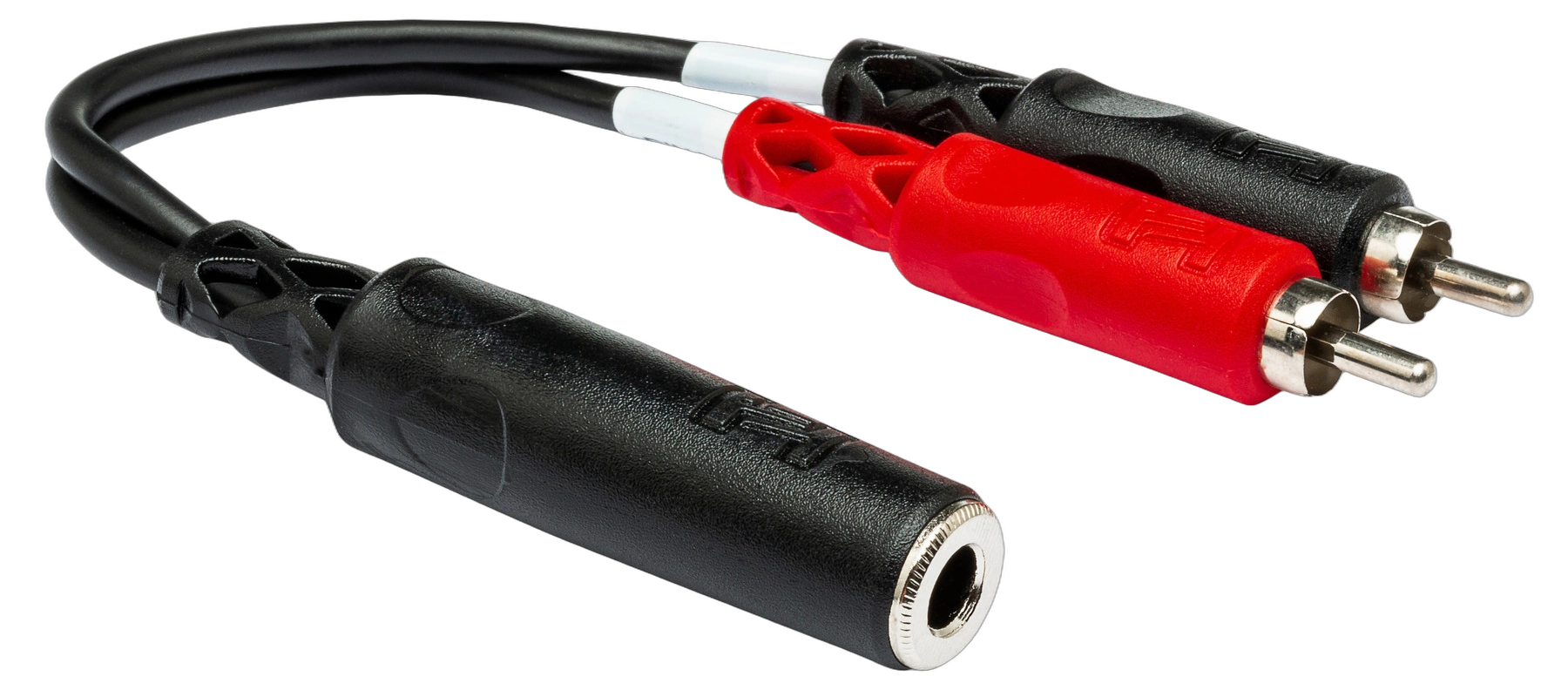 Hosa YPR-257 Stereo Breakout Cable Front View Hosa YPR-257 stereo breakout cable with 1/4 inch TRSF connector and dual RCA connectors