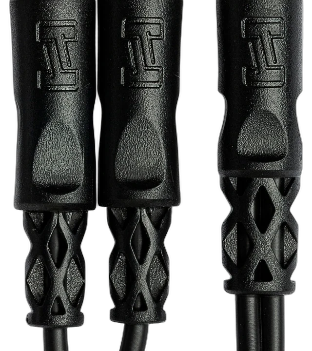 Hosa YRA-105 Y cable adapter connected to dual RCA inputs on audio equipment setup
