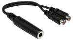 Hosa YRA-115 Y cable adapter with 1/4 inch TSF connector and dual RCA female connectors