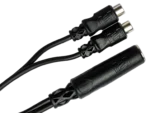 Hosa YRA-115 Y cable adapter showing 1/4 inch TSF to dual RCA connectors side profile