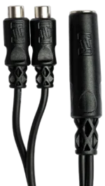Hosa YRA-115 Y cable connected between quarter-inch jack and dual RCA connectors in studio setup