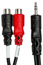 Hosa YRA-154 stereo breakout cable connected to audio equipment demonstrating real-world application