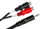 Hosa YRA-154 stereo breakout cable with 3.5mm TRS connector and dual RCA connectors, side profile