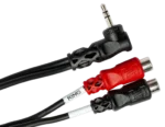 Hosa YRA-167 right-angle 3.5mm TRS to dual RCA breakout cable side profile showing connector design